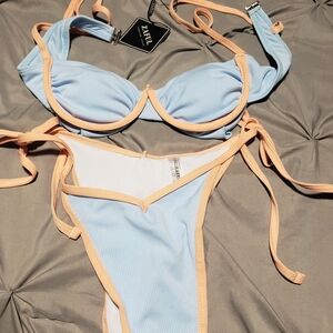 Zaful Light Blue and Peach Bikini Set